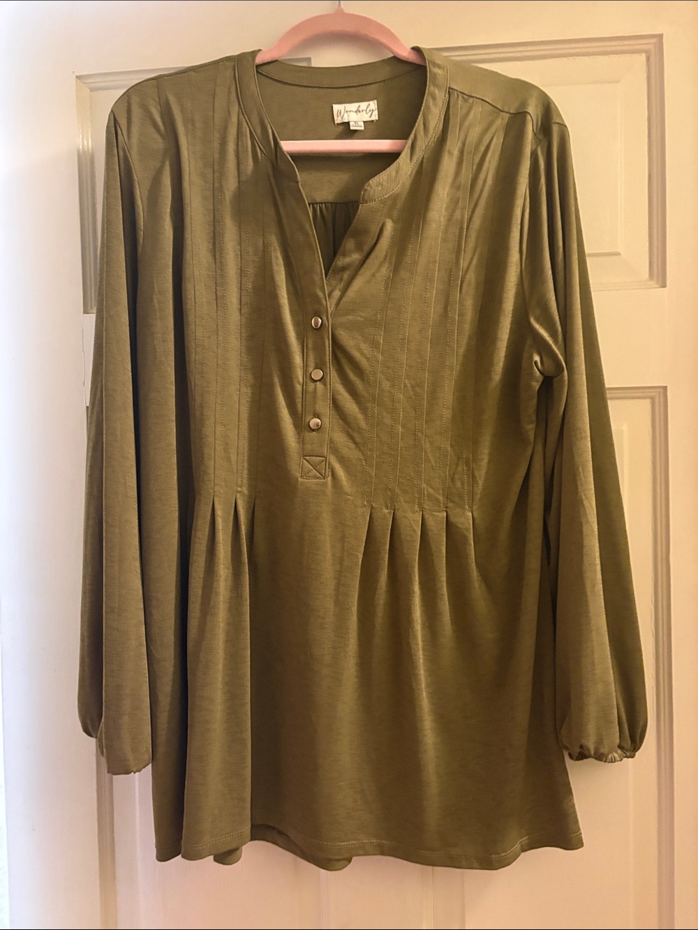 Wonderly Olive Green Pleated Button Tunic